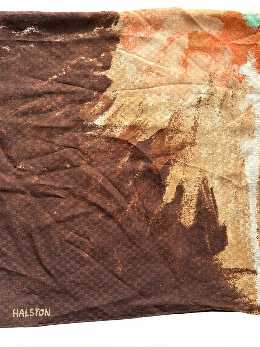 Vintage Halston Abstract Brown & Tan Silk Scarf